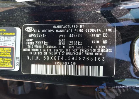 2018 Kia Optima Lx из США, поврежденный, VIN 5XXGT4L39JG265163